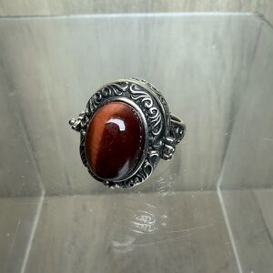 Red Tigers Eye Crystal Stone “Poison” Medicine Ring Vintage Style Secret